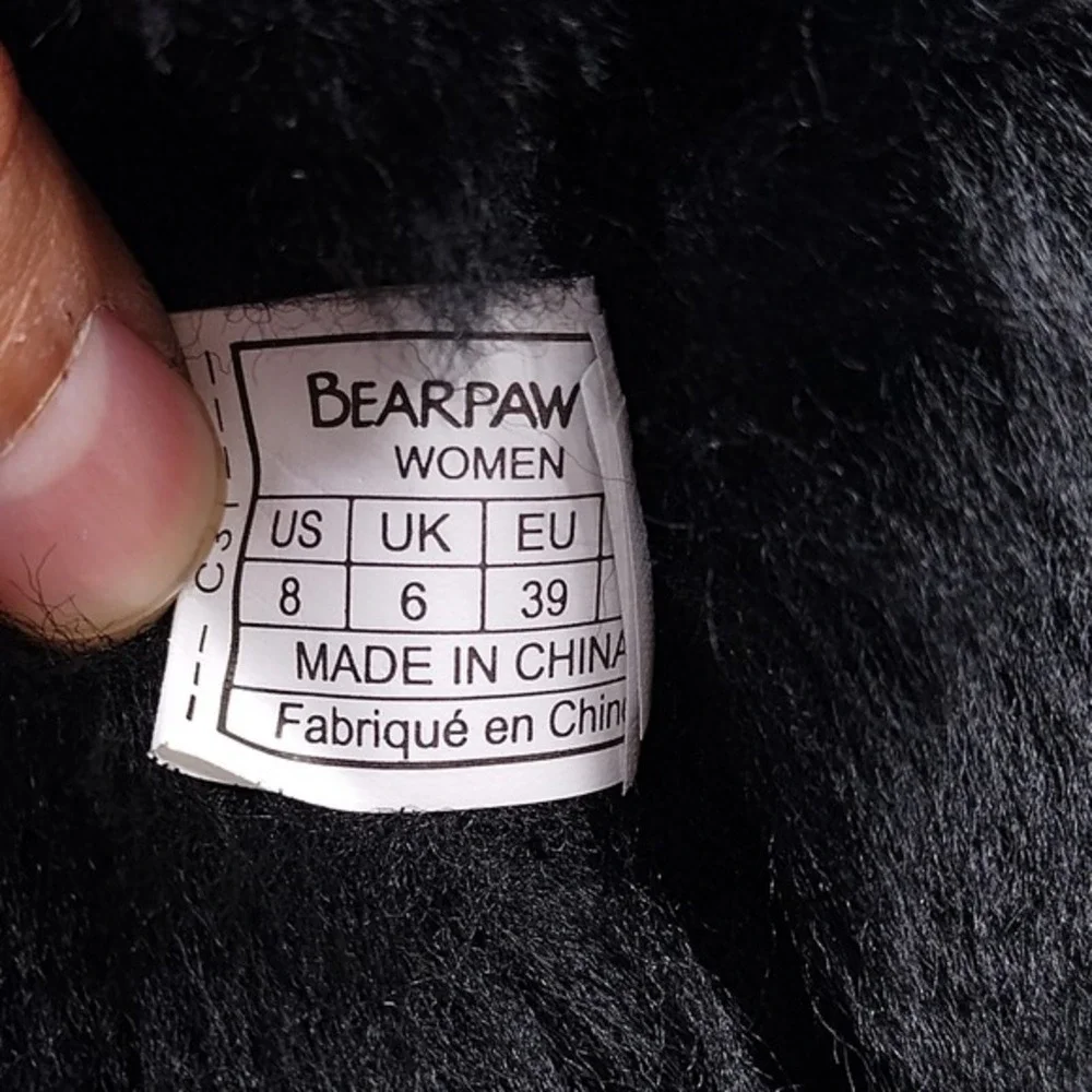 Bearpaw Elle Winter Boots Womens US Size 8 Black Fluffy Lined Mid Calf Round Toe